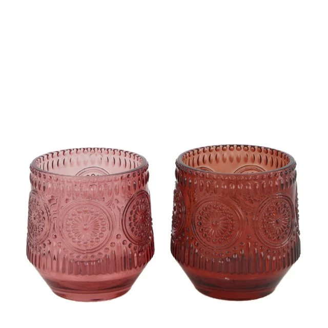 Tealight holder glass Ø9.4x9.7cm Pink mix