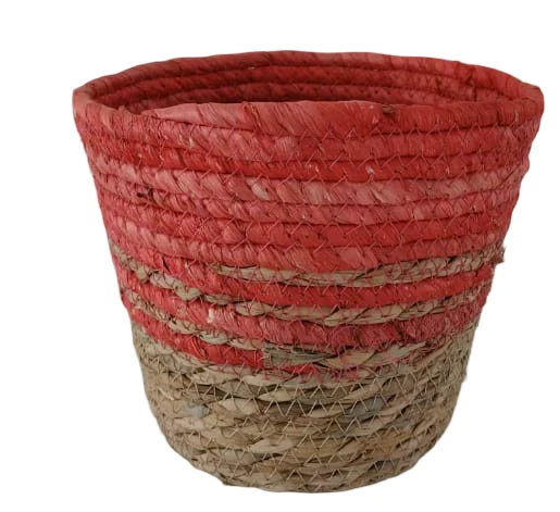 Zeegras mand naturel fuchsia D20 H17cm