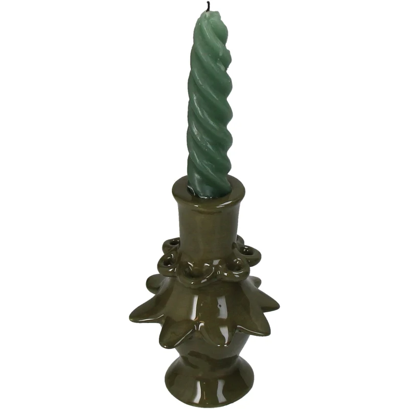 Candle Stick Stoneware Green 8.8x8.8x13cm