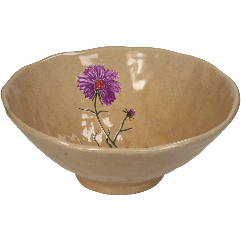 Bowl Flower Stoneware Beige 23.2x23.2x9.2cm