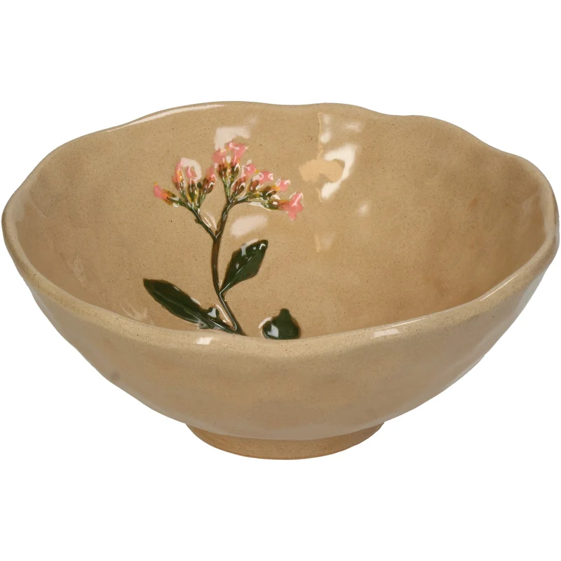 Bowl Flower Stoneware Beige 18.2x18.2x7.30cm