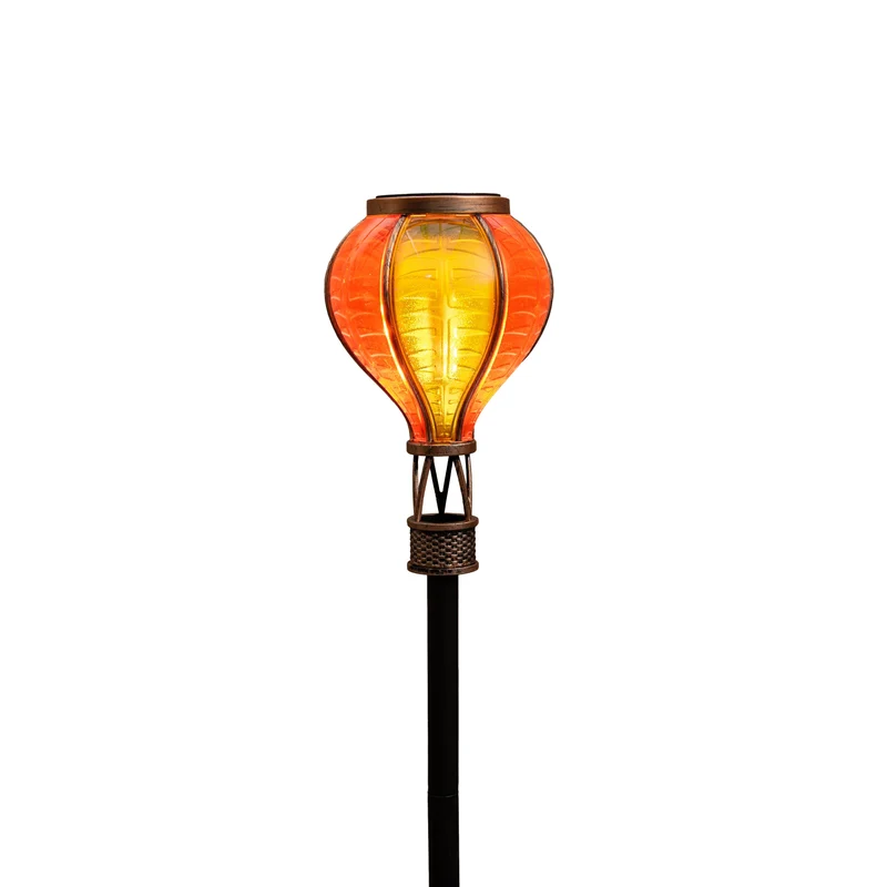 LUCHTBALLON SOLAR OP STEKER 12LED MET VLAMEFFECT 11X57CM GEEL/ORANJE