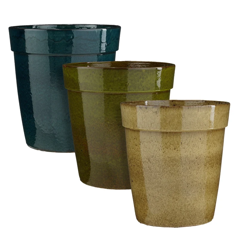 Madrid pot round cream d. green d. blue 3 assorted - h62xd59,5cm