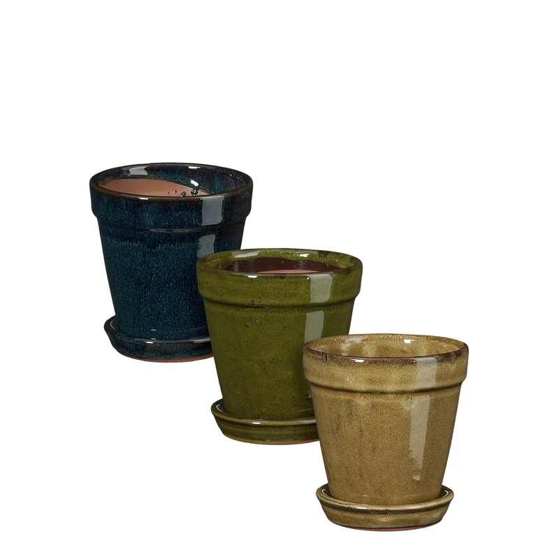 Madrid pot round cream d. green d. blue 3 assorted - h11,5xd11,5cm