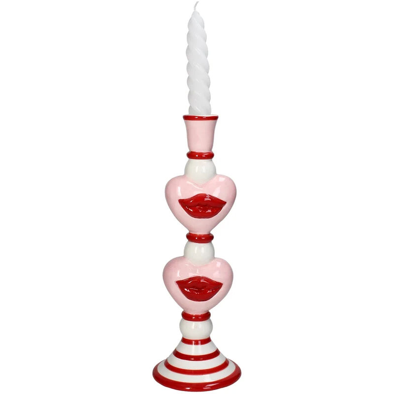 Candle Stick Heart Stoneware Pink 9.8x9.8x28.5cm