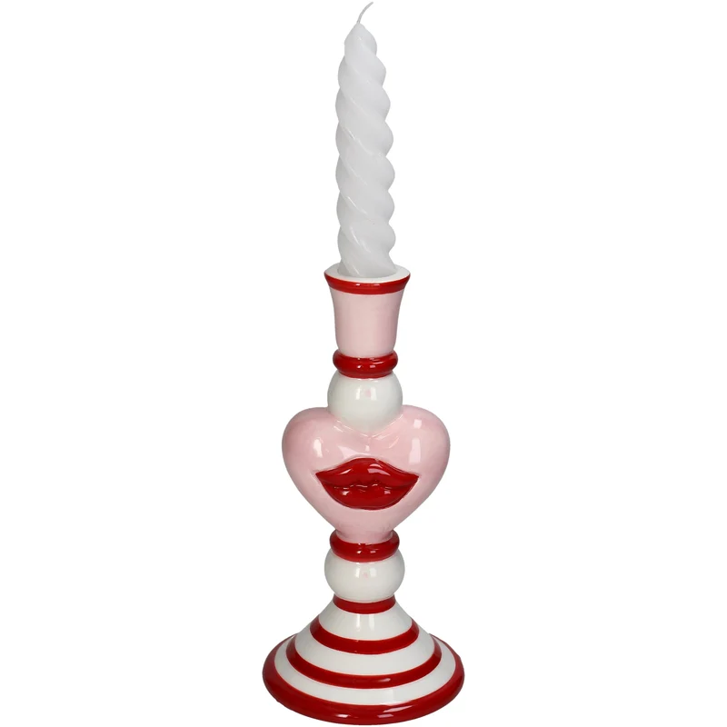 Candle Stick Heart Stoneware Pink 9.5x9.5x19.8cm