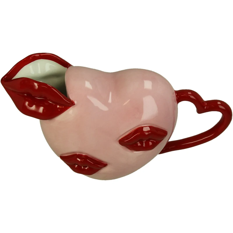 Vase Heart Stoneware Pink 27x10.5x16cm