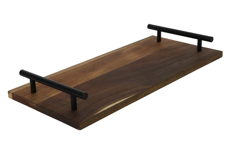 Tray acacia zwarte handles 36x17x2cm