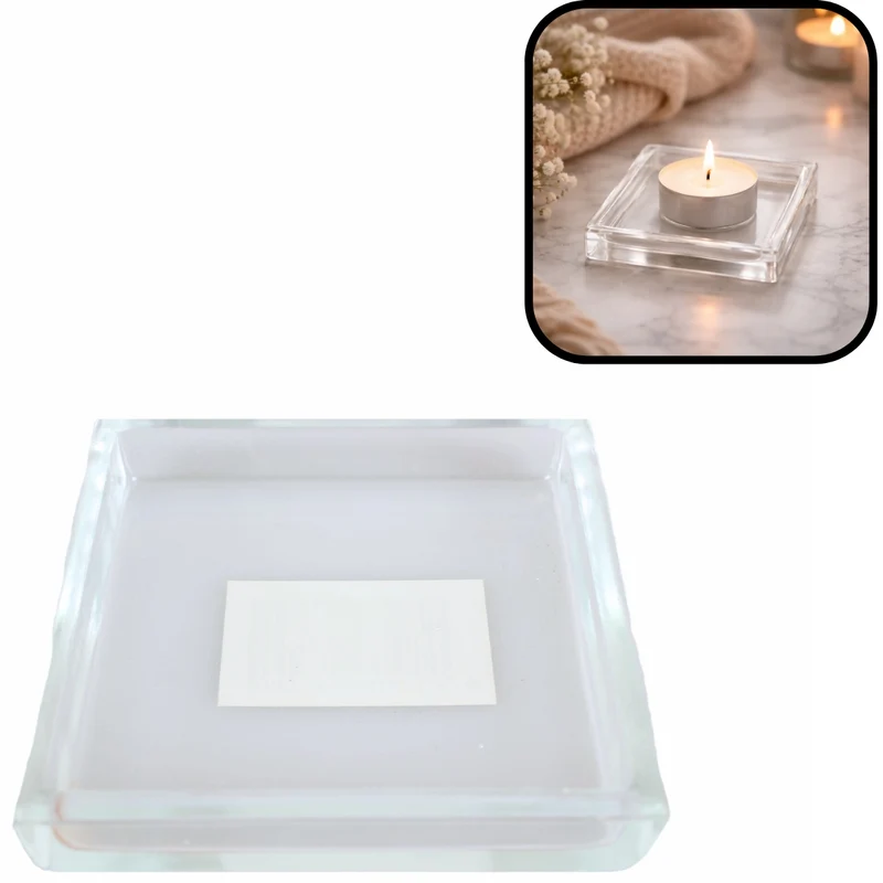Theelichthouder glasschaal transparant vierkant 8x8x1,5 cm