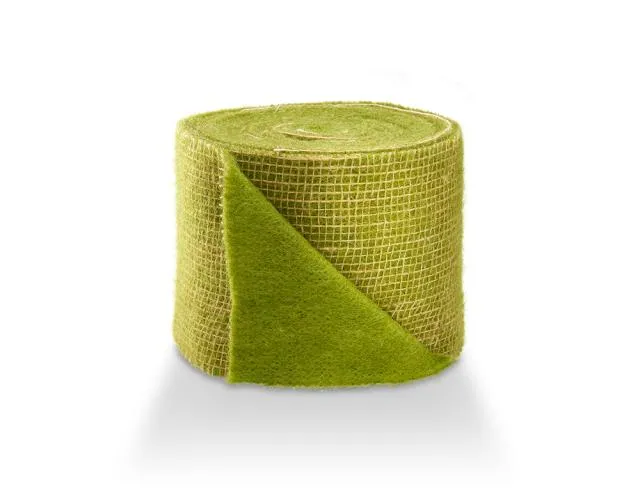 Wool felt vilt met jute 15 cm mosgroen 5MTR