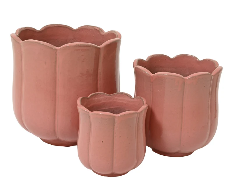 Set a 3 Blossom planter terracotta klei roze 42cm x 42.5cm