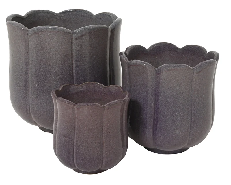 Set a 3 Blossom planter terracotta klei lila 42cm x 42.5cm