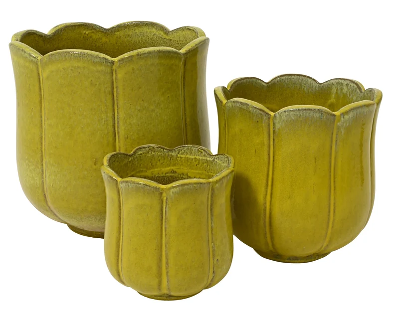 Set a 3 Blossom planter terracotta klei licht geel 42cm x 42cm