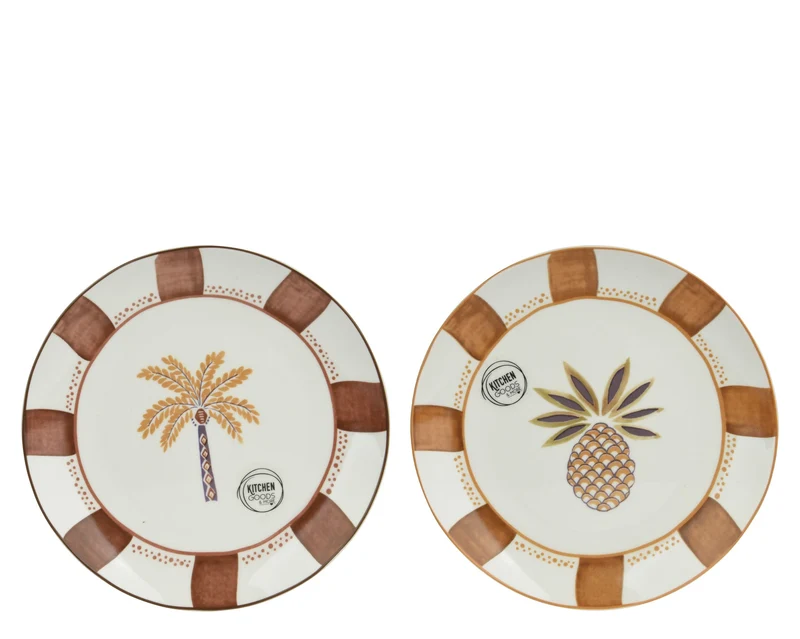 Ontbijtbord porselein 2 assortie bruin/kleur(en) 18.2cm x 2cm