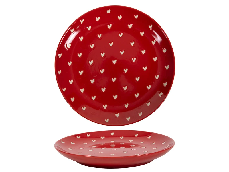 Ontbijtbord all over hart rood/wit Ø20,5x15,1cm
