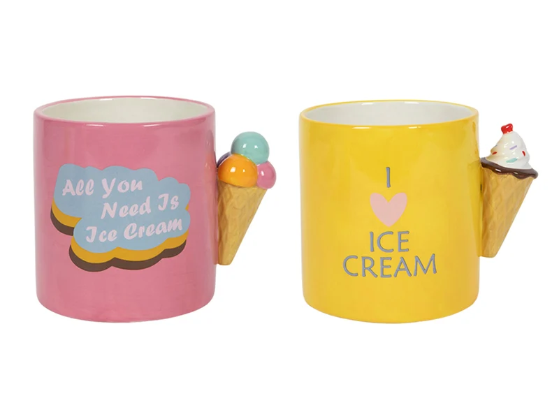 Mok tekst en ijsjes oor 13x10x10.4cm 500ml 2 assortie