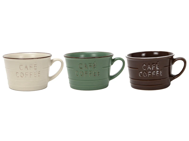 Mok 'Café Coffee' Ø10x6,2cm 260ml 3 assortie