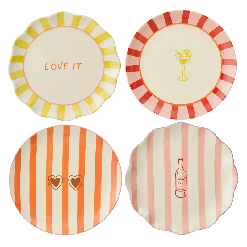 Mag dinerbord geel roze oranje rood 4 assorti - h2,5xd26,5cm