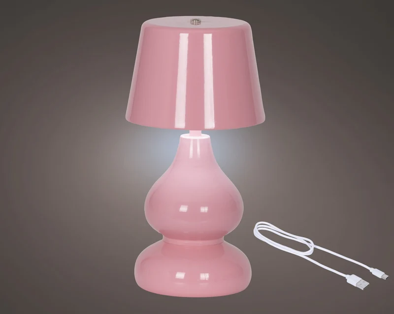 LED oplaadbare tafellamp ijzer steady binnen roze/warm wit D.13cm H.26cm