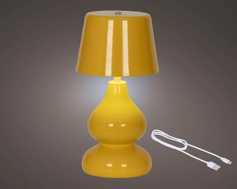 LED oplaadbare tafellamp ijzer steady binnen oranje/warm wit D.13cm H.26cm