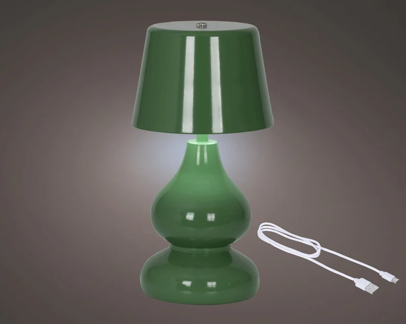 LED oplaadbare tafellamp ijzer steady binnen groen/warn wit D.13cm H.26cm