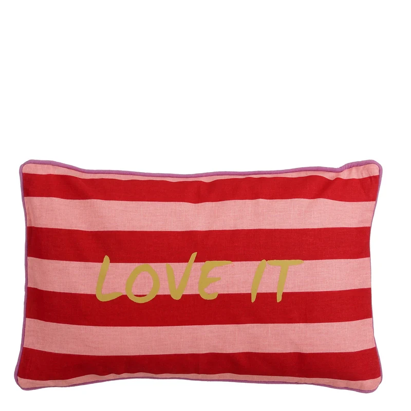 Kussen streep rood LOVE IT - l55xb35xh10cm