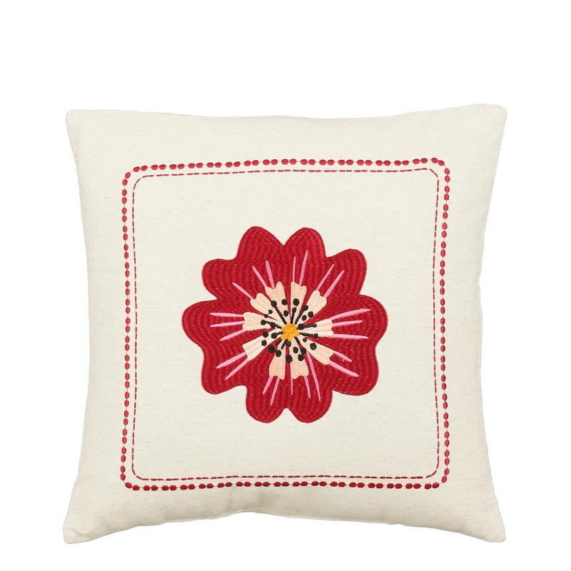 Kussen bloem rood - l45xb45xh10cm
