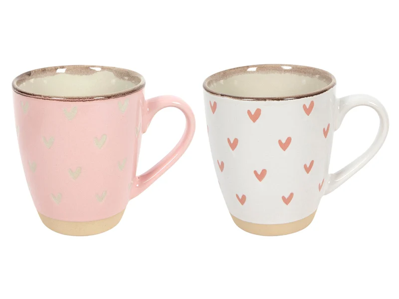 Koffiemok hartjes roze/wit 220ml 2 assortie