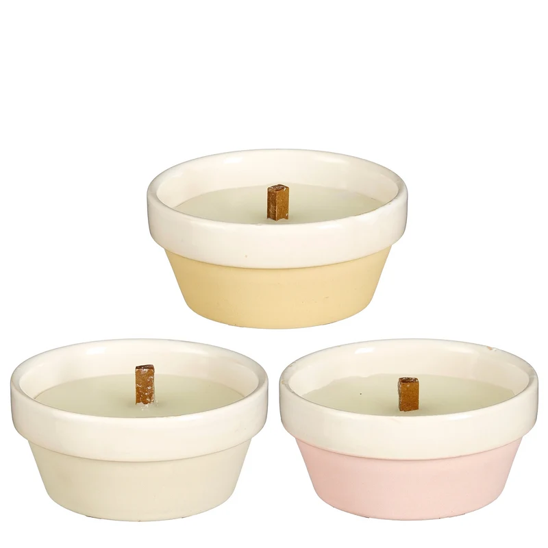 Kaars geel roze beige 3 assorti - h5,5xd11,5cm