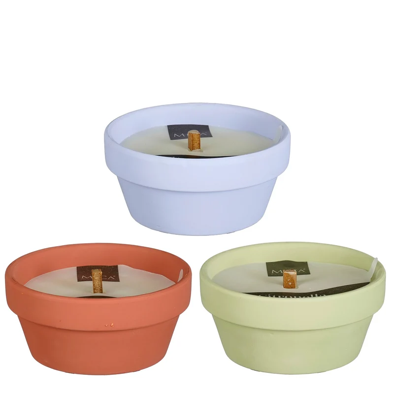Kaars citronella groen paars rood 3 assorti - h5,5xd12cm