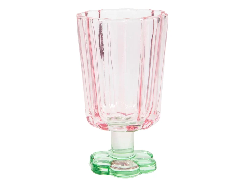 Glas bloemvorm roze/groen d7,9x13,4cm