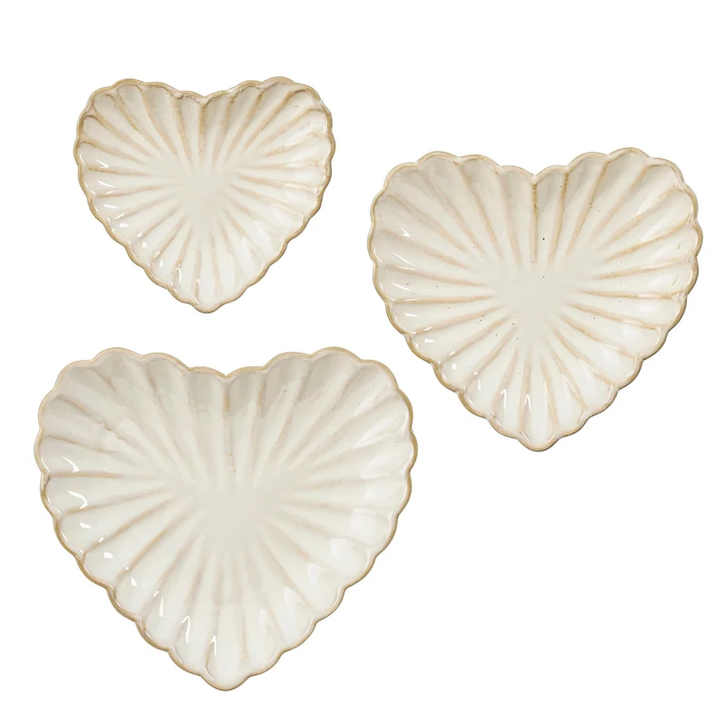 Decoratie bord hart creme set van 3 - l19xb17,5xh3cm