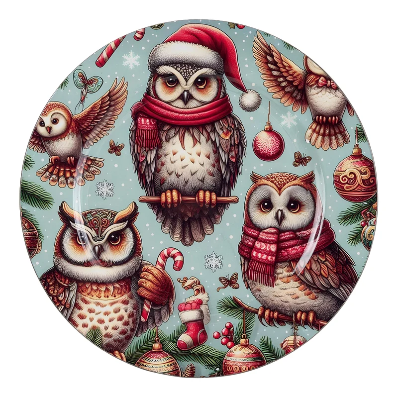 Onderbord melamine uilen kerst ø 33 CM