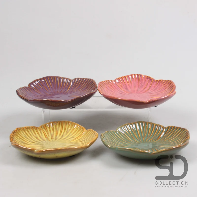 ONDERBORD L FLOWER SAMMIE KERAMIEK 4 ASSORTIE 20.5X20.5X3 CM