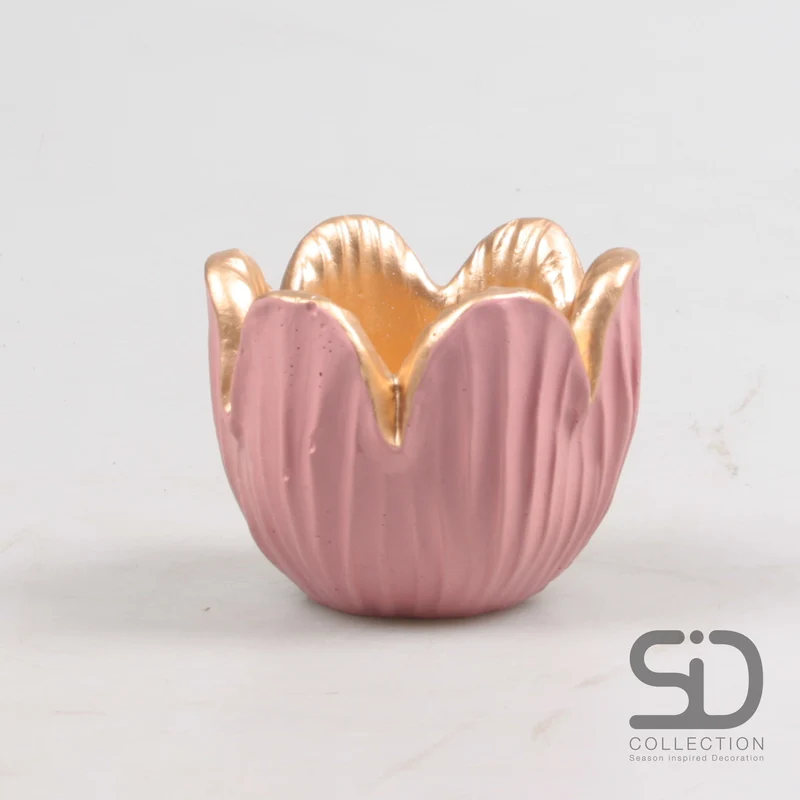 TULP WAXINELICHTHOUDER 8.5X6.5 CM PINK CEMENT