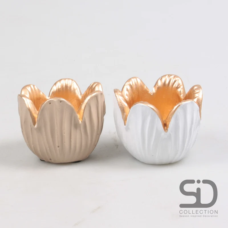 TULP WAXINELICHTHOUDER 2 ASSORTIE 8.5X6.5 CM CAMEL-WIT CEMENT