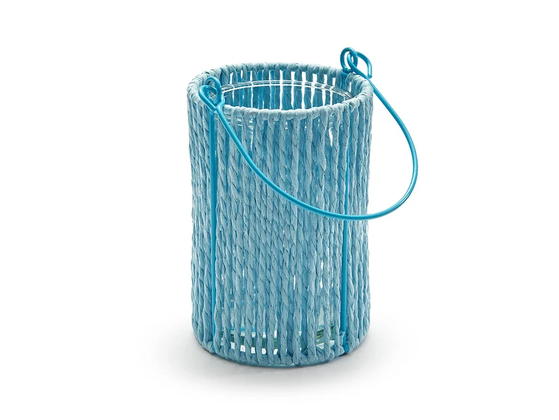 Lantaarn rond 'Lumière' hemelsblauw 16cm