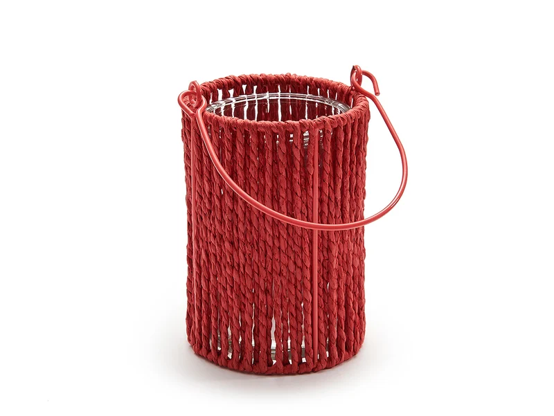 Lantaarn rond 'Lumière' koraalrood 16cm