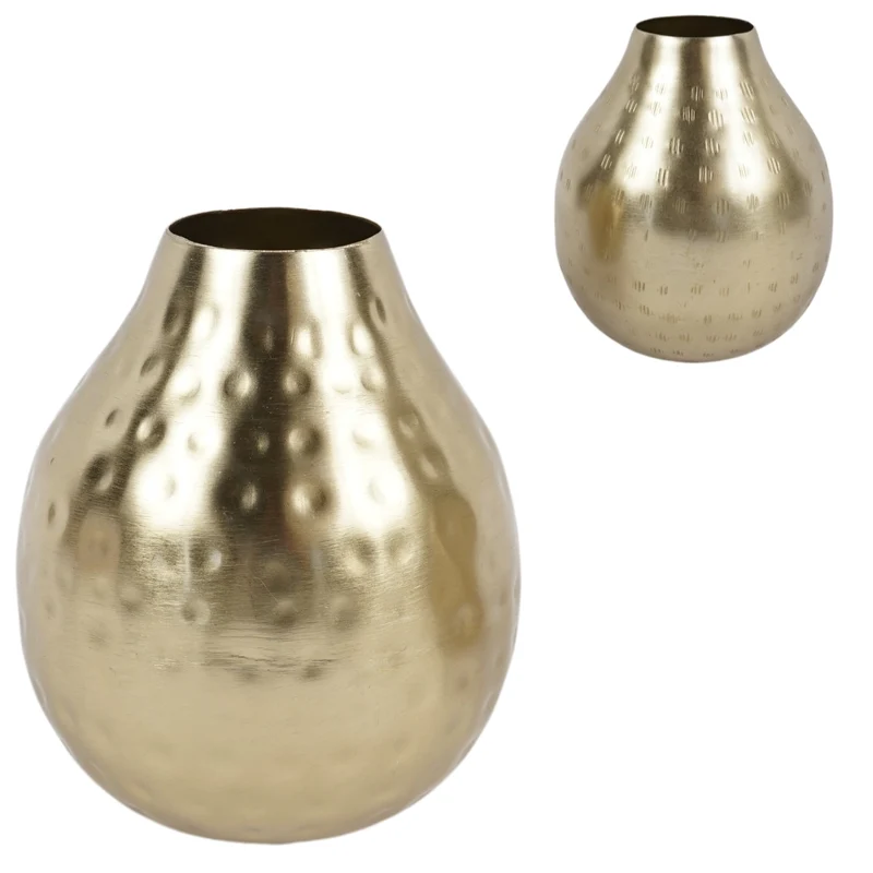 Vaas metaal goudkleurig D12 H14 cm 2 assorti