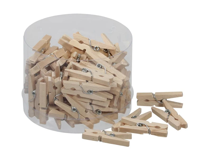 tube 72 wooden clips natural 3 cm