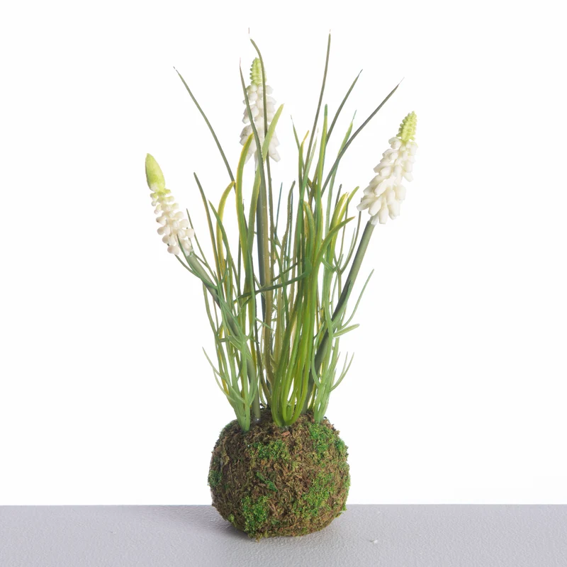 Muscari x3 on mossball L24cm white
