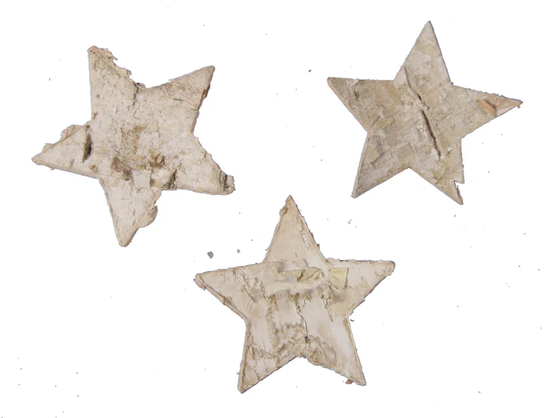 w/b. 100 stars birch bark natural 4,5 cm