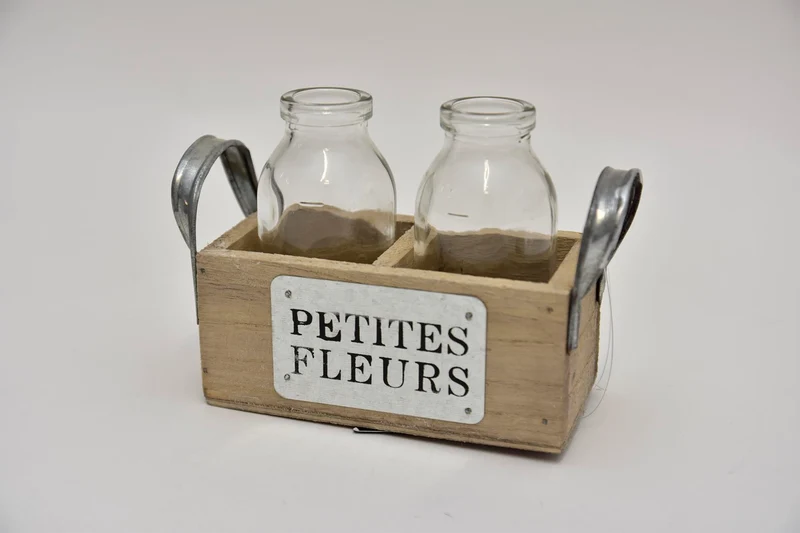 Tray grijs met 2 flesjes ''petites fleurs'' 12,5x6,7x10cm