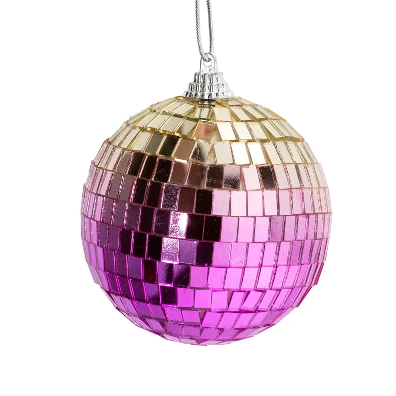 Set van 6 discoballen 8cm roze/geel