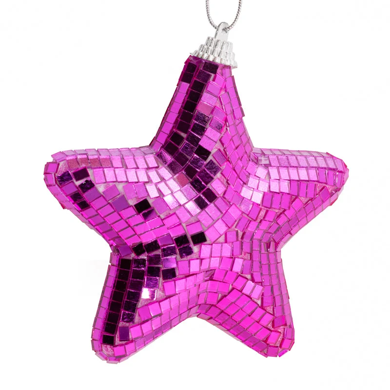 Kersthanger disco ster 11cm roze