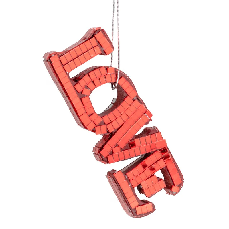Kersthanger disco LOVE 12cm rood