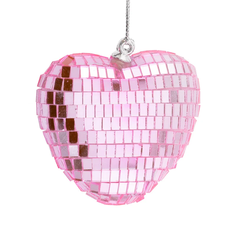 Kersthanger disco hart 6,5cm roze