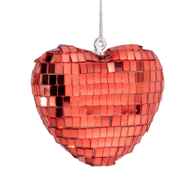Kersthanger disco hart 6,5cm rood