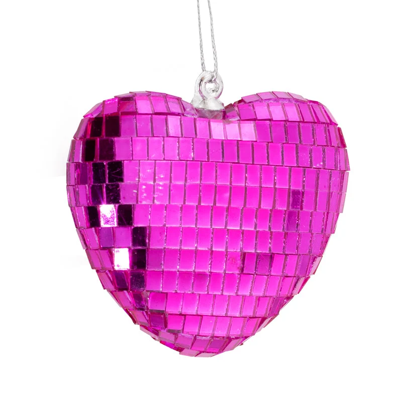 Kersthanger disco hart 6,5cm fuchsia
