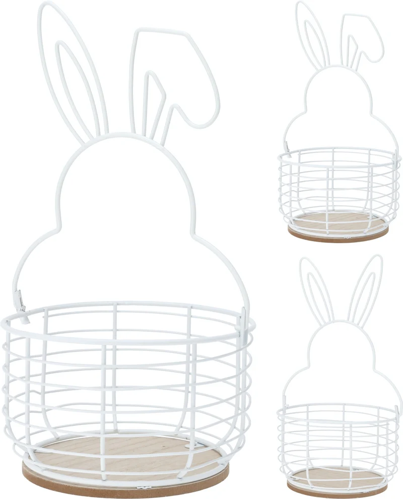 MAND METAAL KONIJN ROND WIT D17 H32CM 2 ASSORTIE